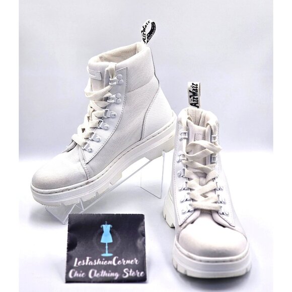 Dr. Martens Shoes - Dr Martens Women White White Canvas Combs Combat Chunky Platform Boots Sz 8 2520